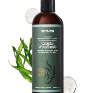 Aleavia Coastal Woodlands Men's Organic Prebiotic Body Wash 16 Oz with 13 Essential Oils