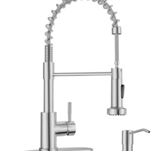 APPASO Brushed Nickel Pull Down Kitchen Faucet Single Handle with Integrated Soap Dispenser