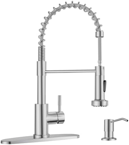 APPASO Brushed Nickel Pull Down Kitchen Faucet Single Handle with Integrated Soap Dispenser