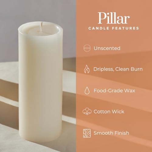 Simply Soson 3-Piece Ivory Unscented Dripless Pillar Candle Set 3x8 Inch - Image 3