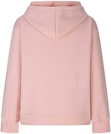 Waffle Pullover Hooded Sweatshirt for Women with Pocket - Image 3
