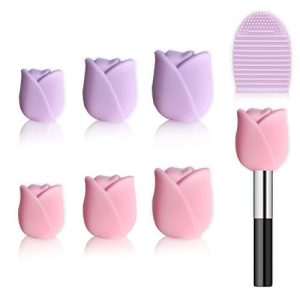 6 Pack Silicone Makeup Brush Holder with Built-in Cleaning Pad