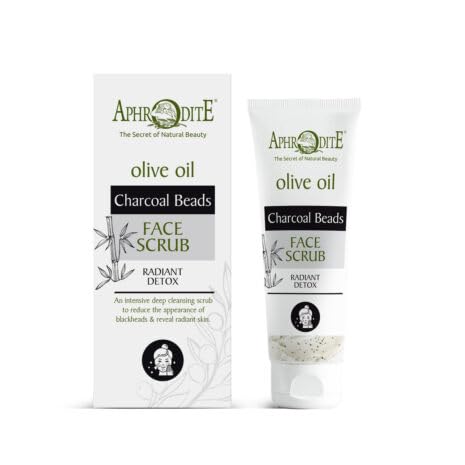 Aphrodite Charcoal Beads Face Scrub with Olive Oil, Radiant Detox, 1 Pack