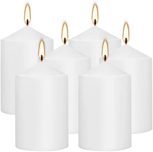 Set of 6 White Unscented Dripless Pillar Candles 3x6 Inch - Image 2