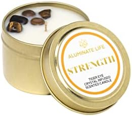 Tiger Eye Crystal Candle 4 OZ Cedarwood Amber Sage for Power Courage