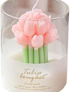 Handmade Pink Tulip Scented Soy Wax Candle, 160G Decorative Jar Gift