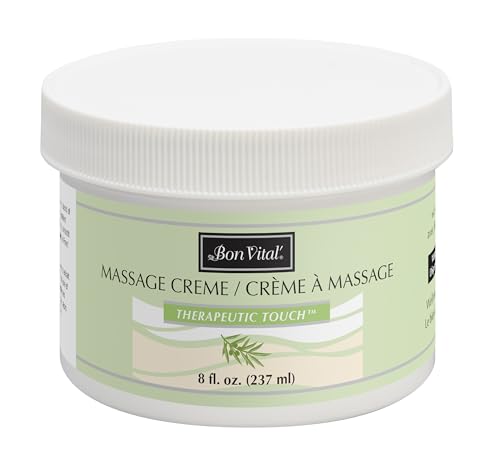 Bon Vital Therapeutic Touch 8 oz Massage Cream with Olive Oil for Muscle Relief and Moisturization