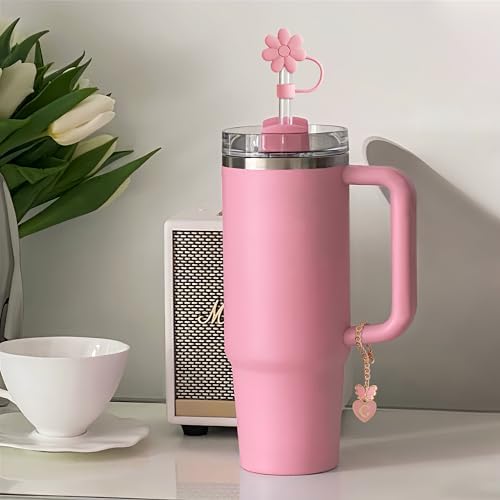 3PCS Hot Pink Straw Toppers & 2PCS Letter Charms Set - Image 4
