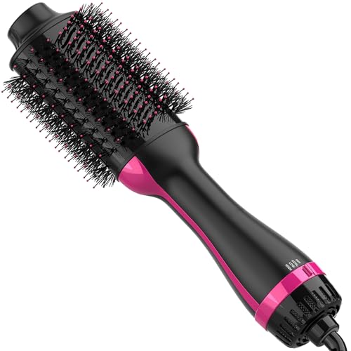 4-in-1 Hair Dryer Brush, Hot Air Styler, Anti-Frizz Volumizer, Black Pink