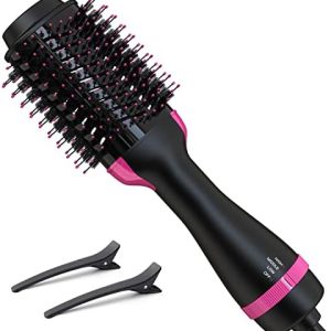 4-in-1 Hair Dryer Brush, Volumizer with Anti-Frizz Ceramic Titanium Barrel, Black Pink