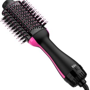 4-in-1 Hot Air Brush, Negative Ion Styler, 75mm Oval, Black/Pink