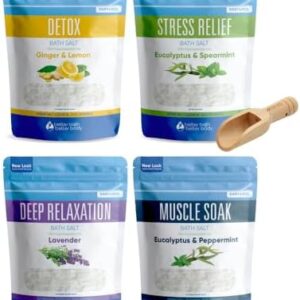 4-Pack Variety Bath Salts Sampler with Bamboo Scoop