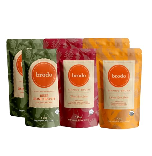 Brodo Organic Chicken Bone Broth, 6x8oz Pouches, No Preservatives, Classic Pack