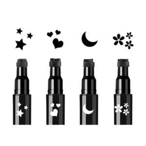 4 Black Felt Eyeliner Pens with 4 Unique Shape Stamp Applicators
