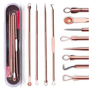 4-Piece Rose Comedone Extractor Kit for Safe Acne Removal with Case