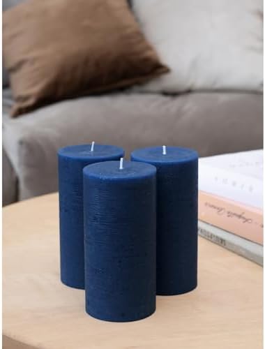 CANDWAX Set of 3 Rustic Unscented Dark Blue Pillar Candles - No Drip, 3 Inch Diameter - Image 4