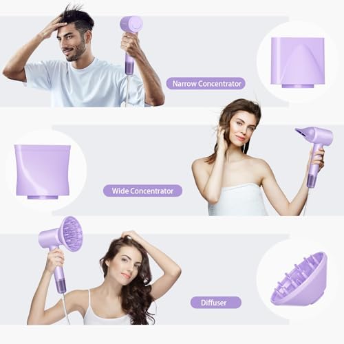Professional 1800W High-Speed Ionic Hair Dryer 12000 RPM with Diffuser Magnetic Nozzles Purple - Image 5