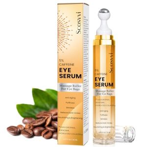 Caffeine Eye Serum & Cream with Ice Roller for Dark Circles, Puffiness & Aging