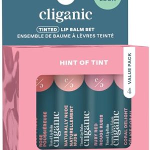 Cliganic Tinted Lip Balm - Non-GMO, 4 Colors, Vitamin E, Cruelty-Free