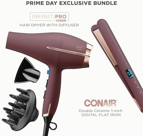 Conair Limited Edition Bundle: INFINITIPRO Hair Dryer & 1-inch Flat Iron - Plum - Image 2