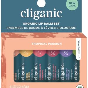 Cliganic Organic Lip Balm Set - 6 Tropical Flavors, 100% Natural Moisturizer