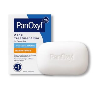 PanOxyl 10% Benzoyl Peroxide Acne Treatment Bar Soap, 4 oz, Vegan, Maximum Strength