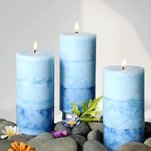 Lilac Scented Blue Pillar Candles 3-Pack, 3?6 Inch
