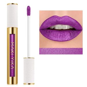 MAKI YIKA Amethyst Metallic Purple Lipstick - Long Lasting, No Smudge, Glitter