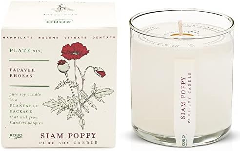 KOBO Siam Poppy Candle (9 oz) | 100% Soy Wax | Plantable Box | 60 Hour Burn