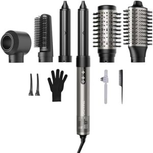 7MAGIC 6-in-1 Ionic Hair Dryer Brush, 1200W, Silver