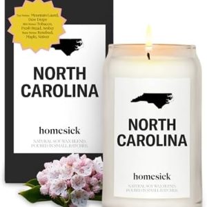 Homesick North Carolina Candle - 13.75 oz Soy Wax, 60-80 Hour Burn, Blackberry & Peach