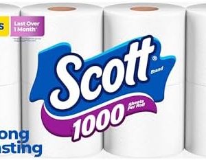 Scott 1000 Toilet Paper, 8 Rolls, Septic-Safe, 1-Ply Tissue