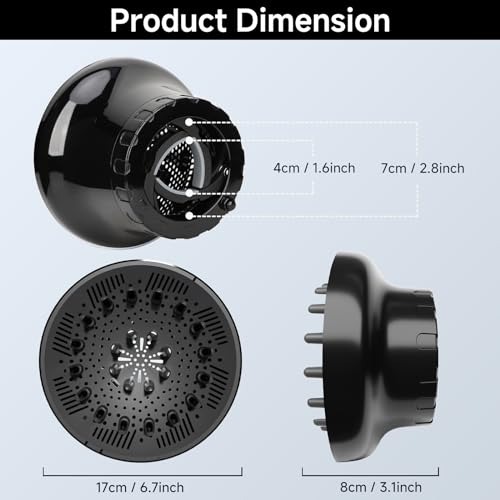 Black Universal Hair Diffuser Attachment 1.4-2.6 inch Dryer Compatible for Curly Hair - Image 5