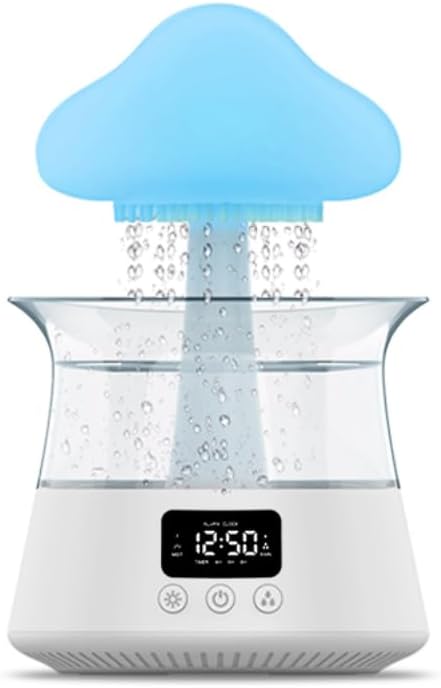 White Rain Cloud Humidifier Diffuser with Gentle Alarm Clock, 300ml