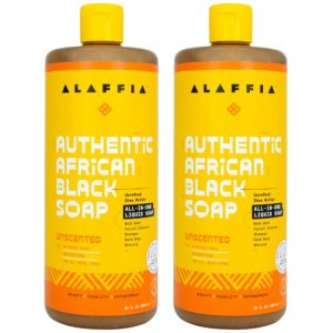 Alaffia Authentic African Black Soap, 2-Pack Liquid Soap, Unscented, 32 Fl Oz Each