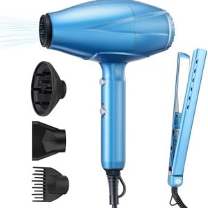 2-in-1 Professional Hair Dryer and Flat Iron Set for All Hair Types, Black