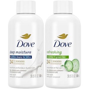 Dove Body Wash Travel Essentials 2-Pack: Cucumber & Green Tea + Deep Moisture, 3 Oz
