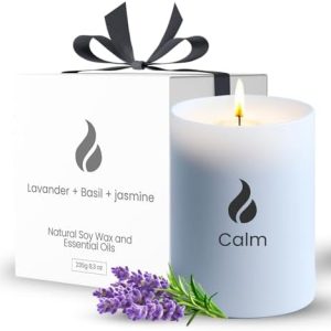 Calming Lavender Basil Jasmine Soy Candle 50 Hour Burn Time 8.3oz Aromatherapy Jar