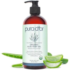 PURA D'OR 16oz Organic Lavender Aloe Vera Gel for Natural Hydration and Soothing Relief