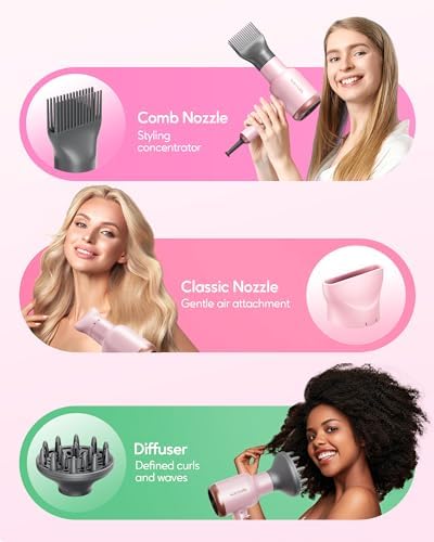Wavytalk 1875W Professional Ionic Hair Dryer with Diffuser Millennial Pink Gentle Operation - Image 4