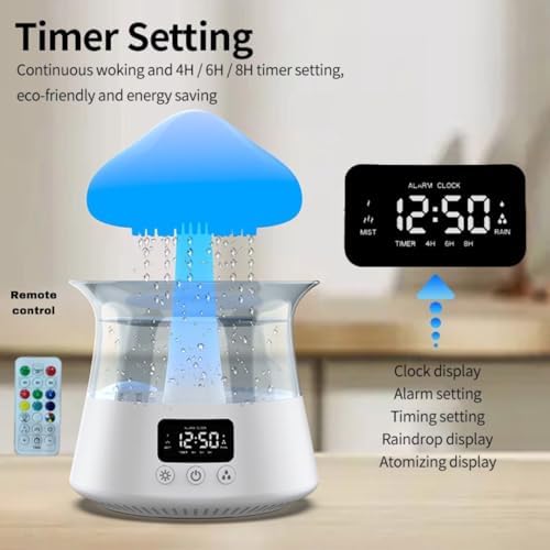 White Rain Cloud Humidifier Diffuser with Gentle Alarm Clock, 300ml - Image 2