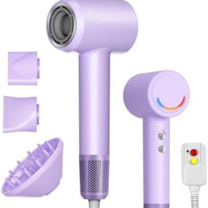 Professional 1800W High-Speed Ionic Hair Dryer 12000 RPM with Diffuser Magnetic Nozzles Purple