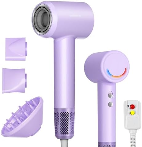 Professional 1800W High-Speed Ionic Hair Dryer 12000 RPM with Diffuser Magnetic Nozzles Purple