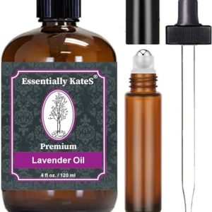 100% Pure Therapeutic Grade Lavender Essential Oil Kit with Glass Dropper and Roll-On Bottle