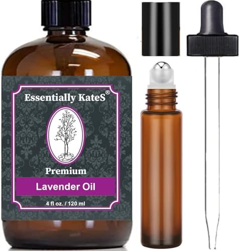 100% Pure Therapeutic Grade Lavender Essential Oil Kit with Glass Dropper and Roll-On Bottle