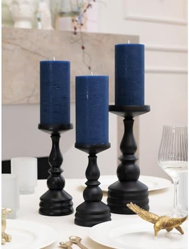 CANDWAX Set of 3 Rustic Unscented Dark Blue Pillar Candles - No Drip, 3 Inch Diameter - Image 3