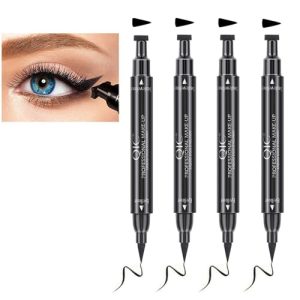 Dual-Ended Winged Eyeliner Stamp Set 4 Pens Long-Lasting Smudge Proof Black