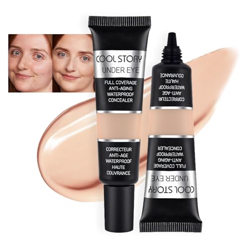 Kaely 2Pcs Waterproof Under Eye Concealer for Dark Circles, Puffiness, Redness