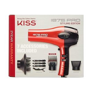 KISS 1875W Tourmaline Ceramic Hair Dryer, 3 Heat/2 Speed, Accessories & Warranty - Red