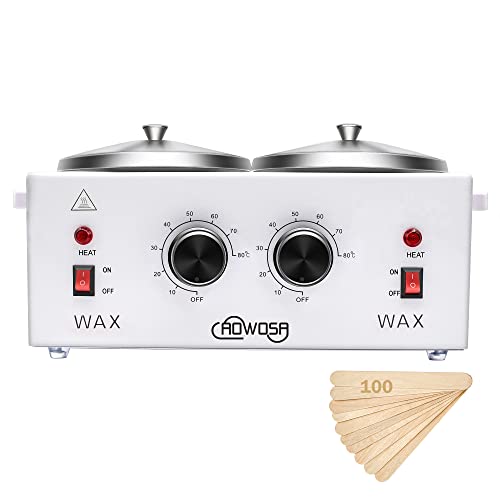 Dual Electric Wax Heater for Hair Removal & Paraffin SPA with 100 Applicator Sticks